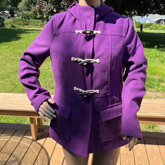 Old Navy Hooded Pea Coat Purple Small - Picture 6 of 8